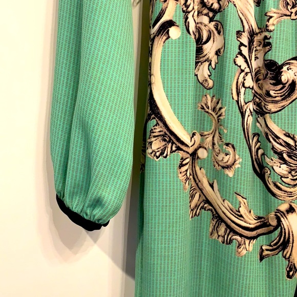 BCBGMaxAzria Size XS Trompe L’oeil Print Mint Green V-Neck Dress - Picture 7 of 13